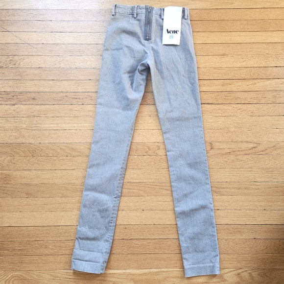 Acne Studios Light Gray Wash Denim Exposed Back Zipper Slim Skinny Jean Trousers - Picture 2 of 6